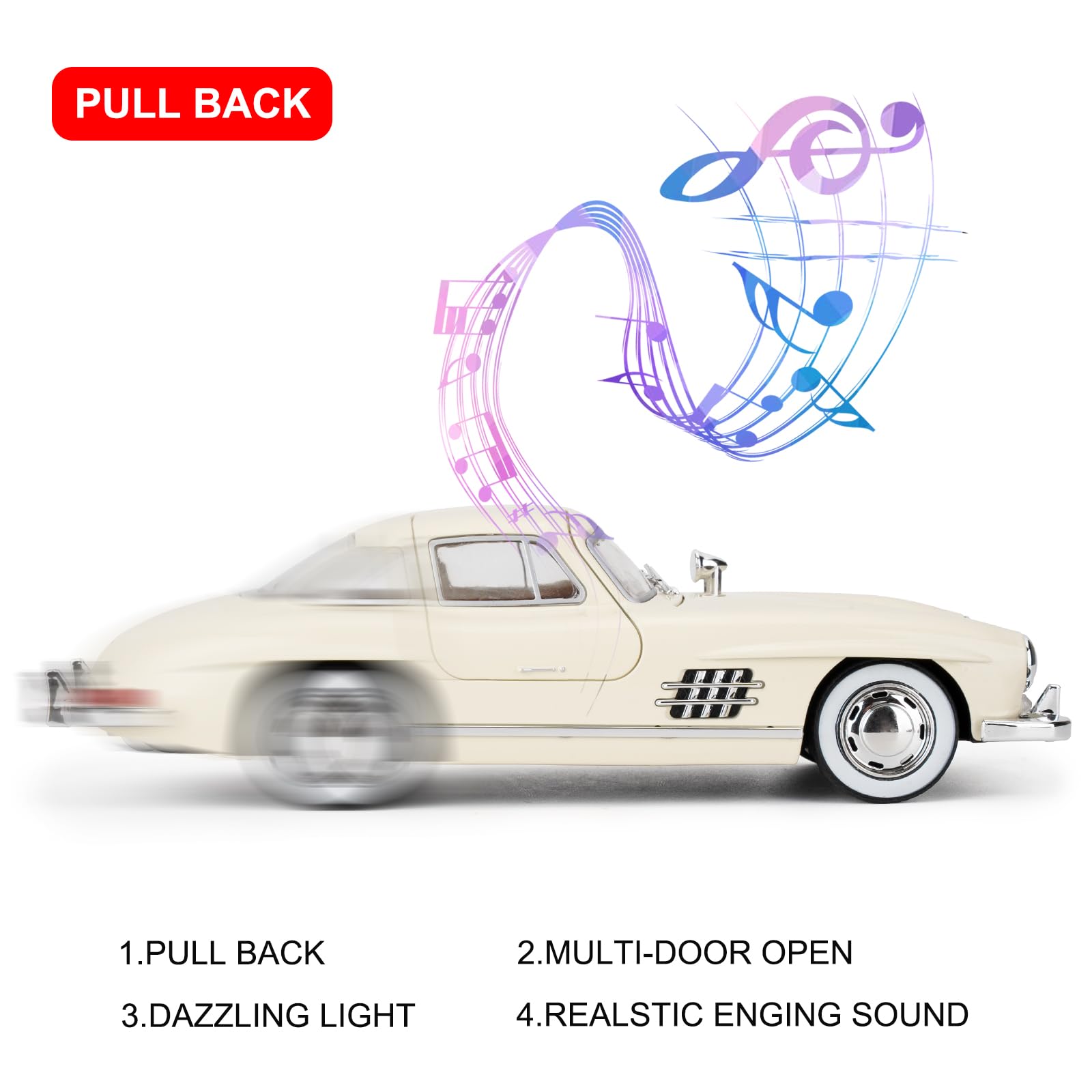 imtfzct Diecast Alloy Toy Cars, 1/22 Scale Mercedes Benz 300sl Model Car, Pullback Vehicle - Image 3
