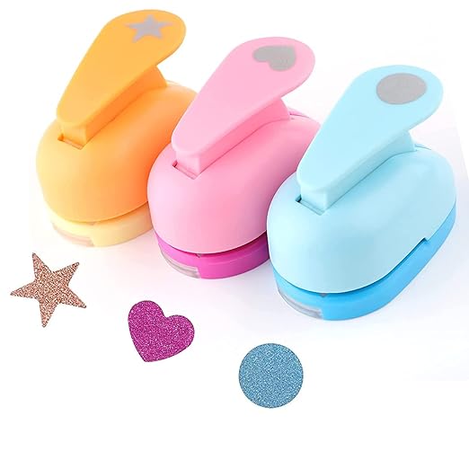 Circle Punch, heart hole punch 3 PCS Creative Paper Punch, Colorful