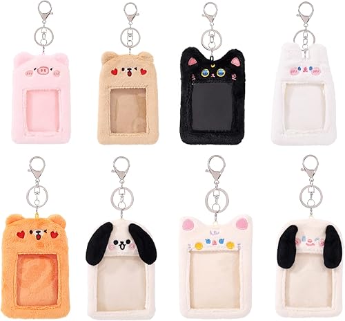 Kawaii - Soporte de tarjeta de fotos de peluche con diseño de oso de gato, tarjeta, autobús, tarjeta de crédito, tarjeta bancaria, llavero Kpop,
