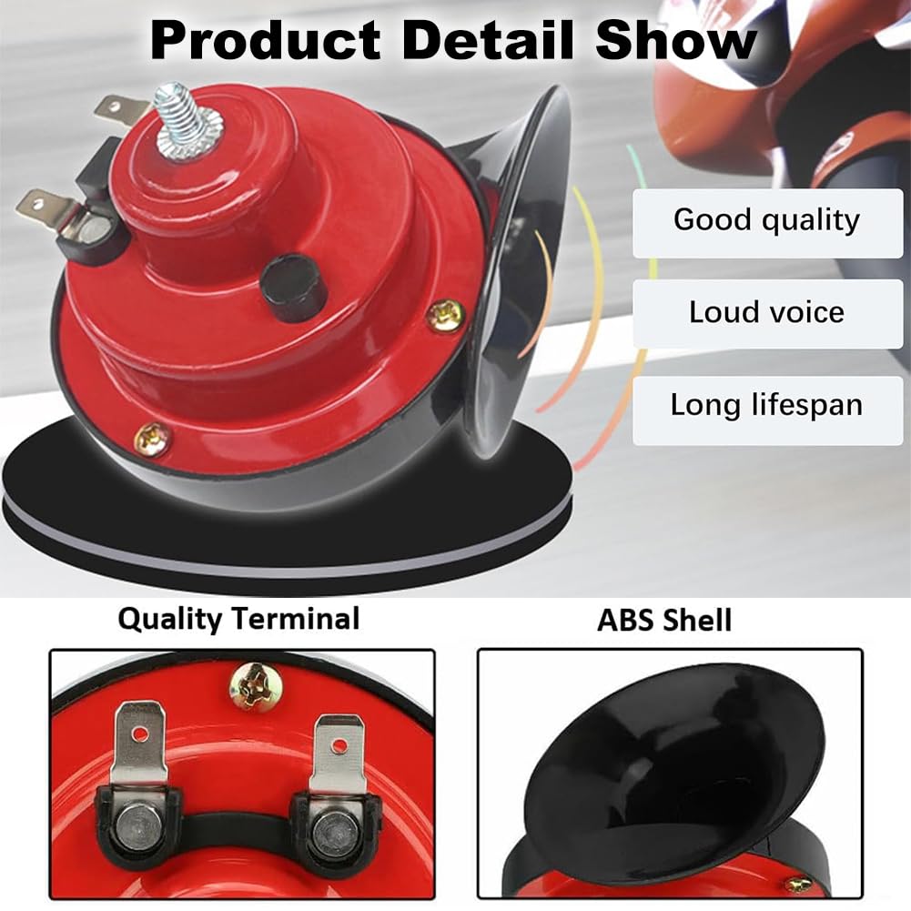 Klaxon Camion,Universal Avertisseur pour Voitures,12V Klaxons de Corne D'Escargot,Corne d'Escargot Électrique à Air pour Coiture,Klaxon Moto Avertisseur Motocycle Universel Horn (Rouge)