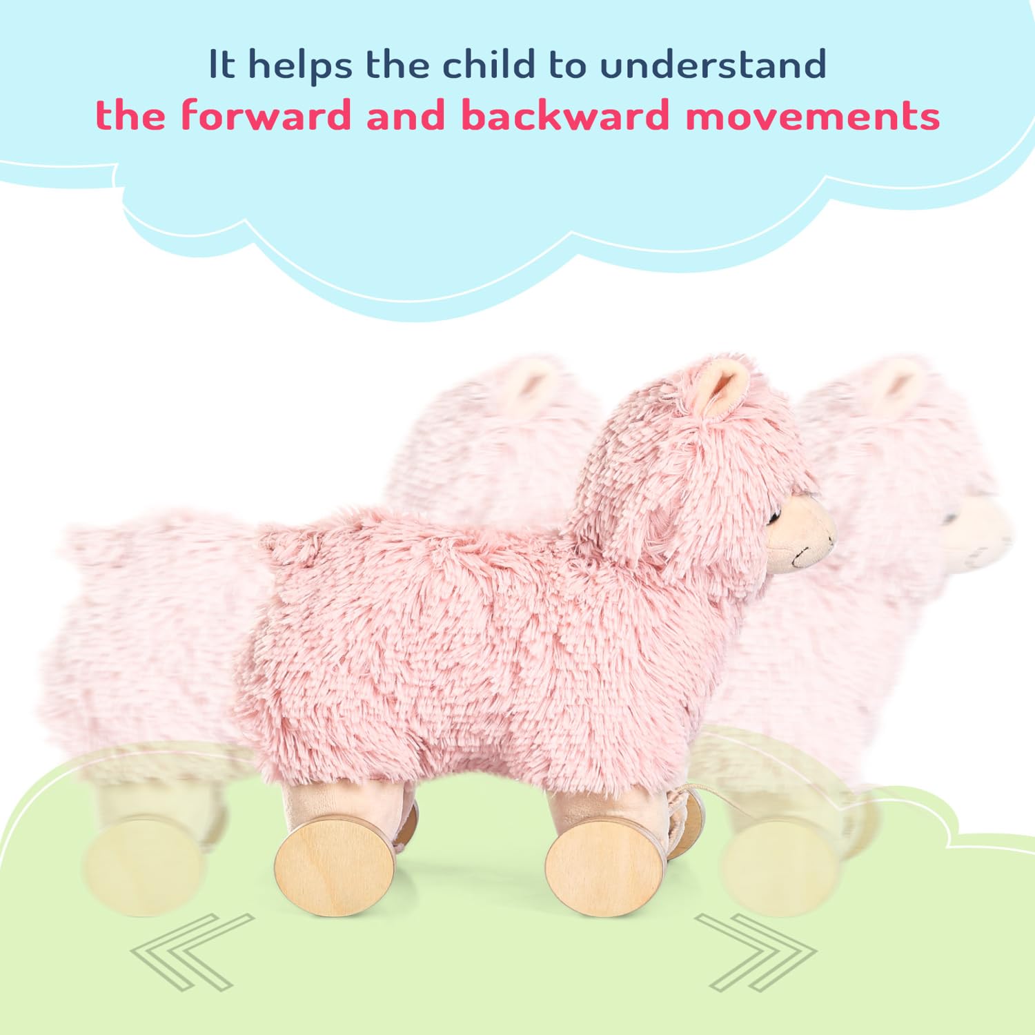 Bonfino Lama Plush Pull Toy |Pull Along Toy (1 Year+) with Attached String| Soft Pull Along Toy for Toddlers |Encourage Walking, Develop Hand-Eye Coordination & Motor Skills| Best Birthday Gift - Pink 4