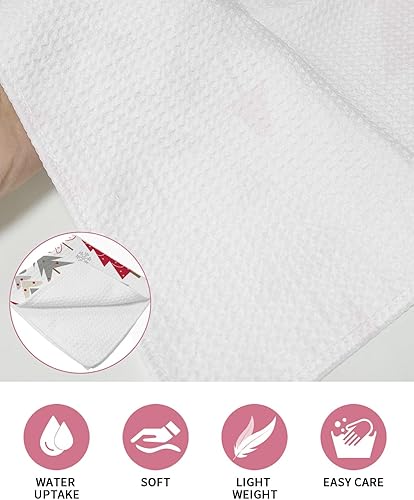 Miniatura 5 de Kitchen Towel 2 Packs Cotton Waffle Weave, Merry Christmas Tree Snowflake Red 16 x 24 Inch Absorbent Quick Drying Dish Towels Clothes for Kitchen