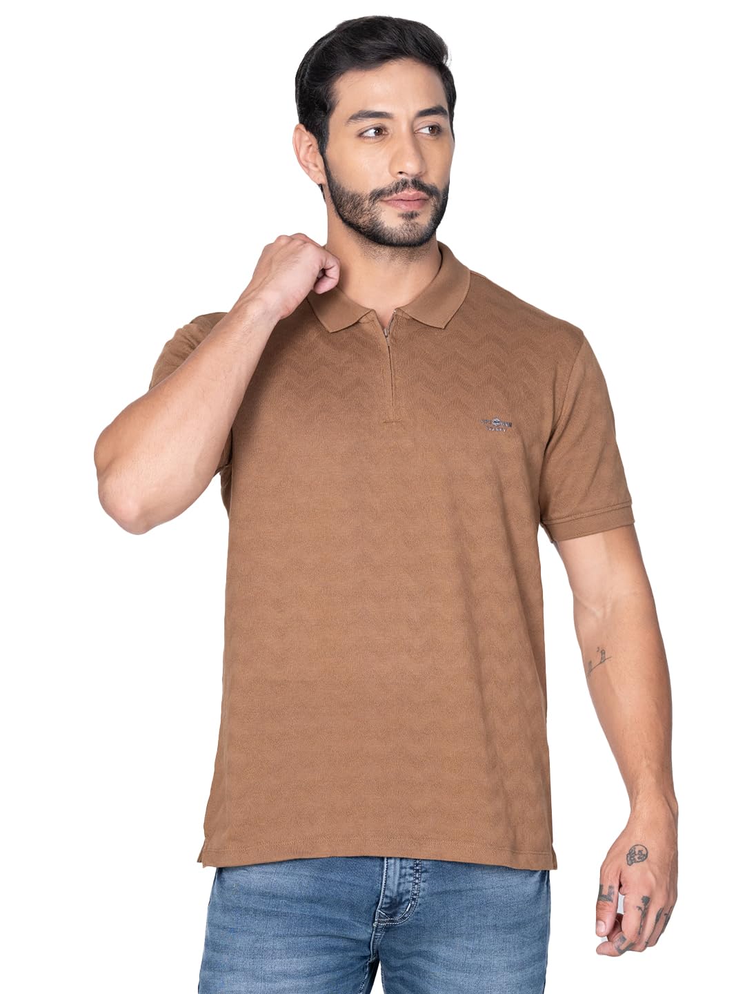 SPARKY Men's Regular Fit Cotton Polo Jacquard Brown T-Shirt with Elegant Design | Stylish and Comfortable Tshirt | Ideal for Casual Outings, Parties (Brown)-image-45