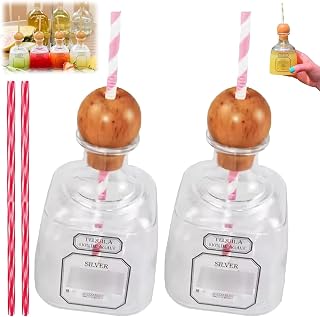 Patron Reusable Cups with Straw, Mini Empty Tequila Bottles for Drinks, 375ml Plastic Bottles for Champagne, Wine, Alcohol, Party Favors, Wedding