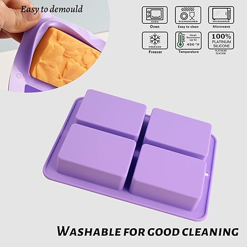 Miniatura 3 de Moukiween Moldes de jabón de silicona, moldes de silicona con patrón de flores rectangulares 3D para jabón hecho a mano, bombas de baño, barras de