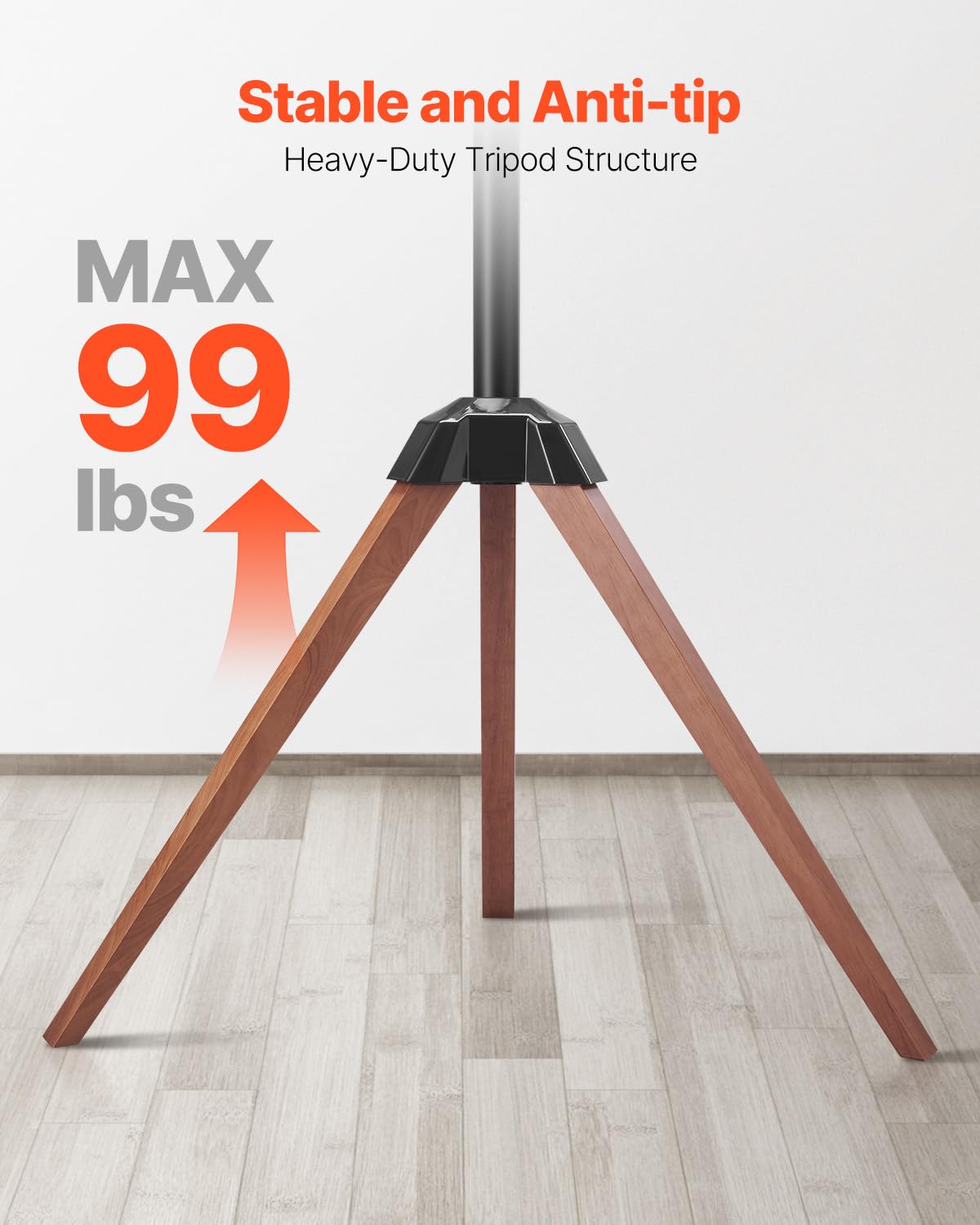 VEVOR Support TV trépied, pour écrans Plats/incurvés 1016-1651 mm, Support télé sur Pied Portable, avec Pieds en chêne, capacité de Charge 45 kg, Max. VESA 600 x 400 mm, pour Chambre, Studio, Salon