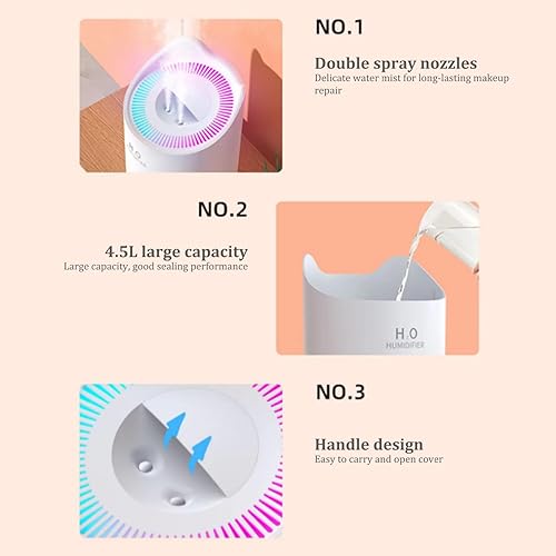 Miniatura 8 de Humidificadores  Humidificador para dormitorio, habitación de bebé, 4.5L, humidificador de aire silencioso con luz nocturna, 2 boquillas, apagado