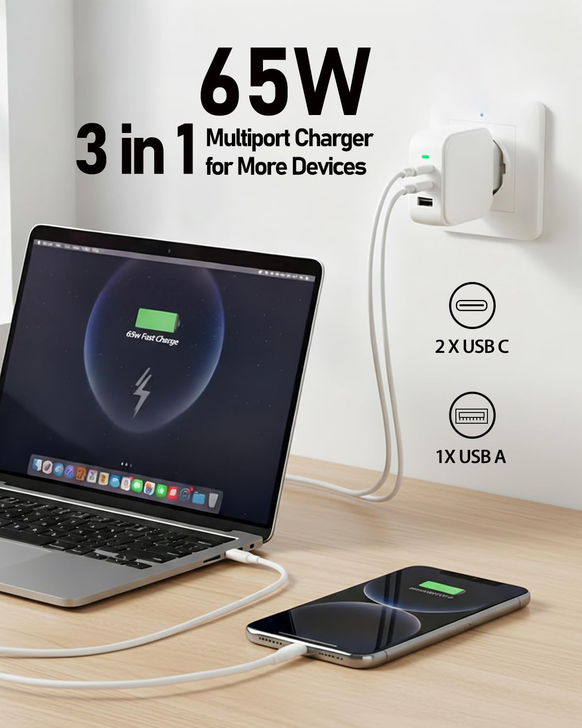 Chargeur USB C 65W Compatible avec DJI Neo, Mini 4K, Mini 4 Pro, Air 3 Fly, Mavic 3 Pro Cine, Mavic 3 Classic, RC 2, Avata 2, Gafas 2, Charging Hub, Osmo Pocket 3/2, Action 6/5 Pro/4/3, Goggles 2