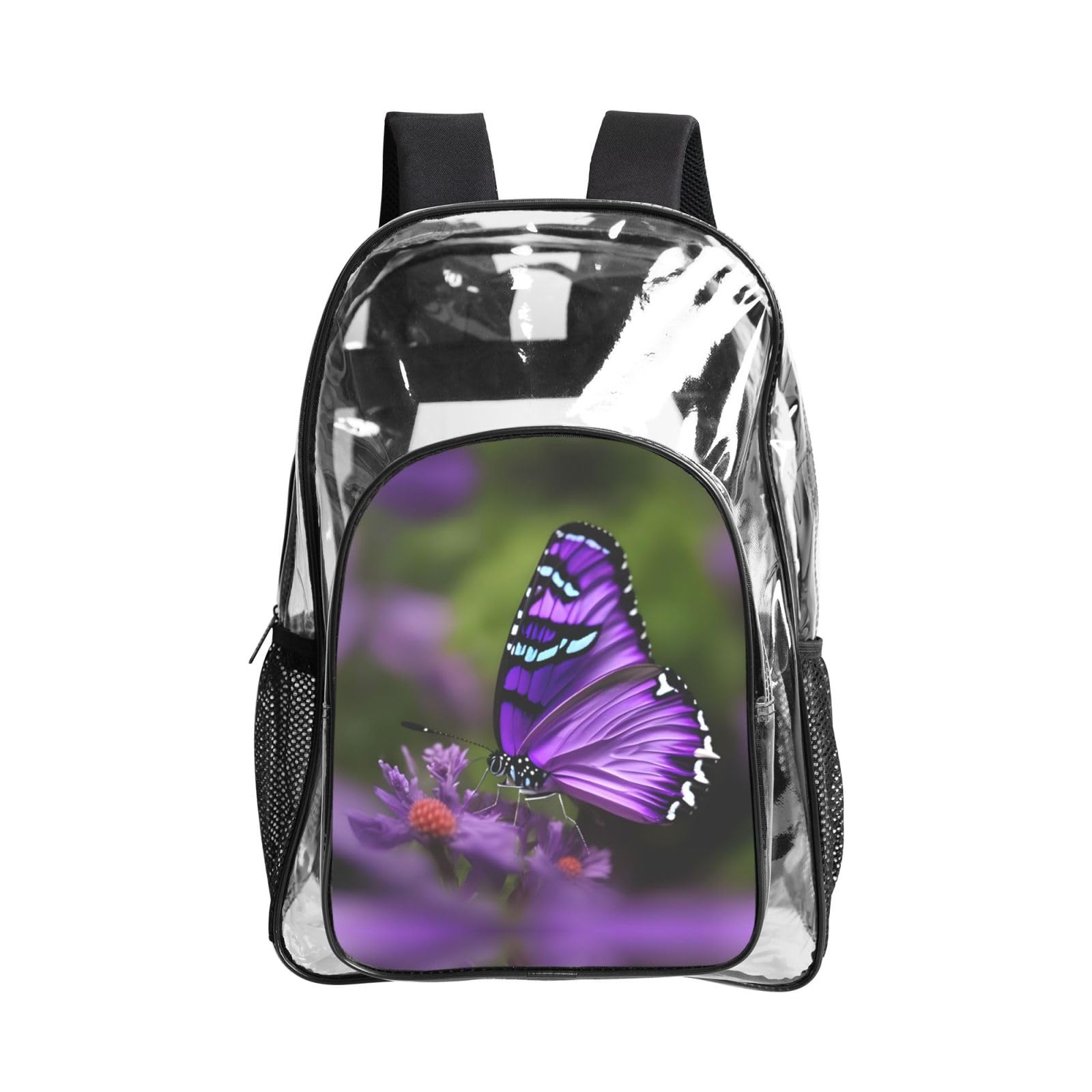 Mochila transparente de mariposas moradas en PVC escolar 8