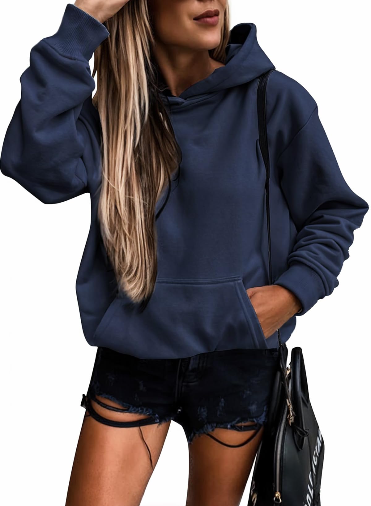 SHEWIN Women's Casual Hoodies Long Sleeve Solid Lightweight Pullover Tops Loose Sweatshirt with Pocket
