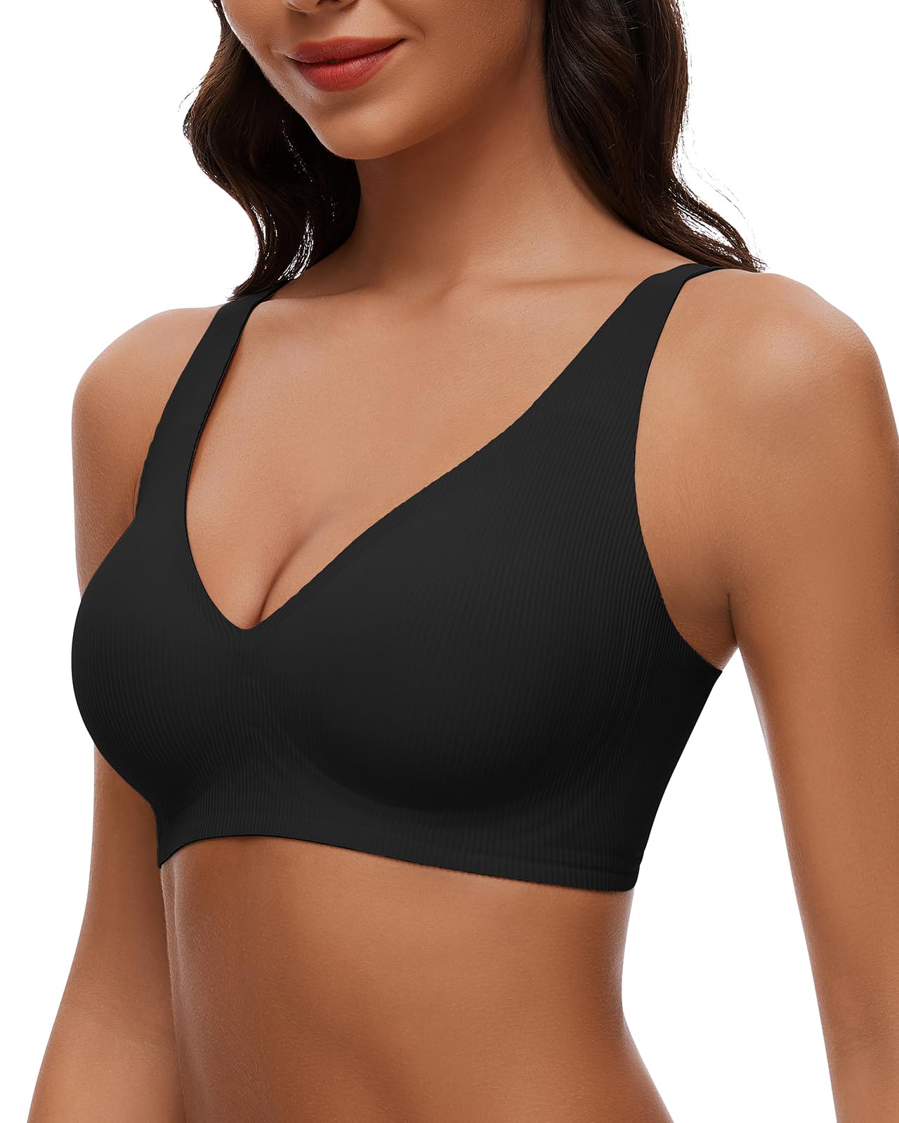 WOWENYDeep V Bras for Women No Underwire Smooth Wireless Bralettes Comfort Seamless Plunge Bra with Support