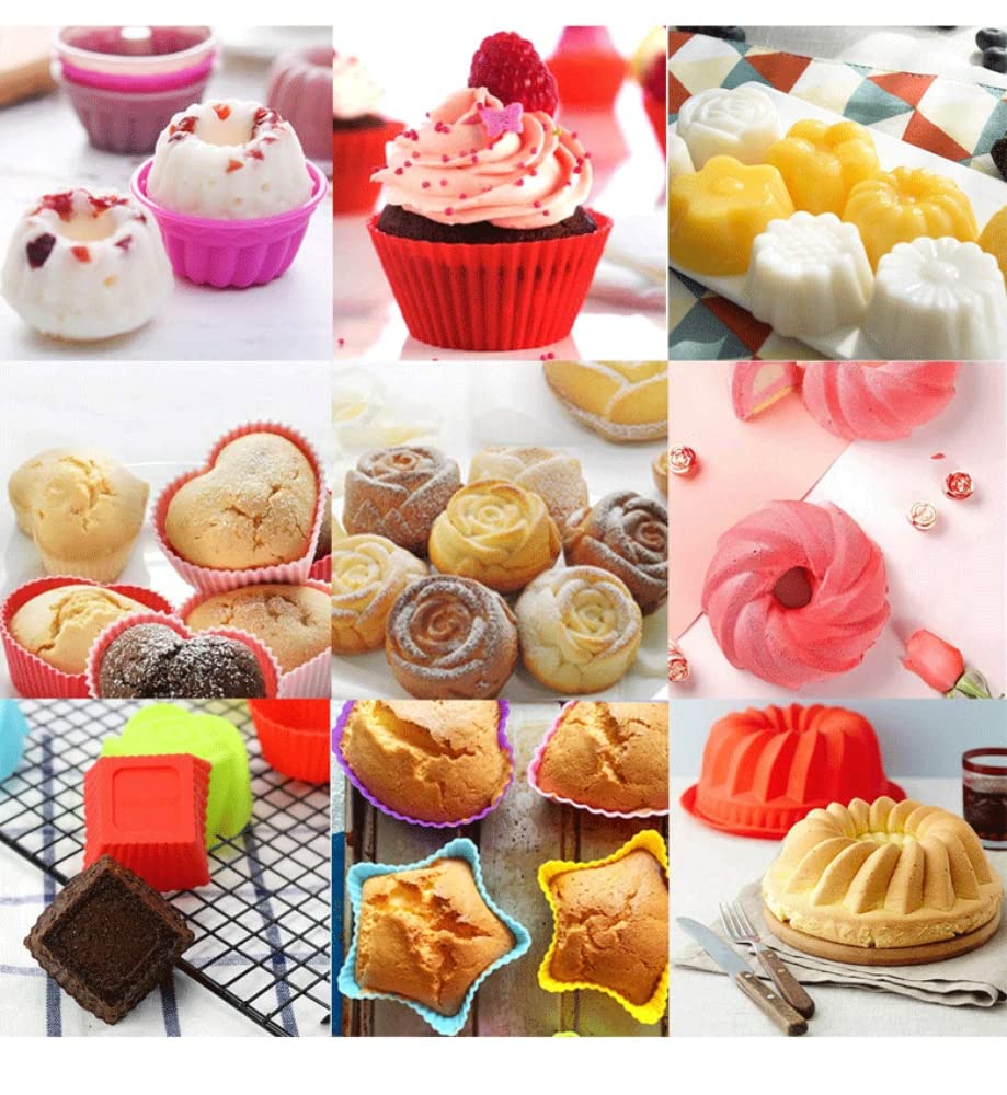 Wiederverwendbare Backförmchen aus Silikon, 36 Stück, bunt, wiederverwendbar, 9 Formen, Silikon, Mini-Cupcake-Formen, antihaftbeschichtet, Muffin-Backförmchen, Cupcake-Förmchen, Süßigkeitenformen-Set