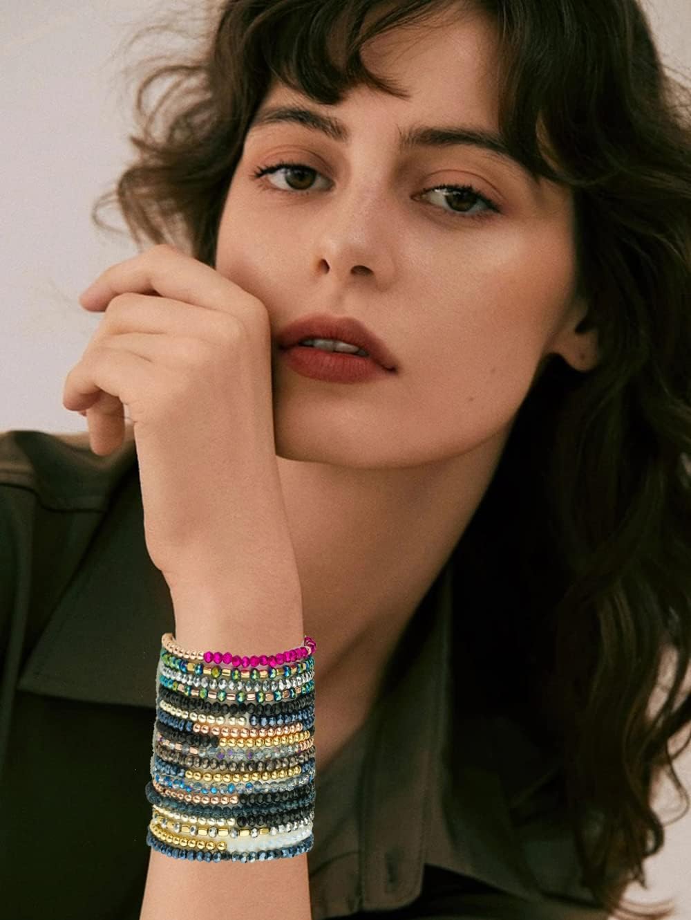 35Pcs Delicate Boho Beaded Bracelets Multi Layer Versatile Statement Bracelets Stackable stretch Cuff Sparkly Glass Crystal Beads bracelets - Image 2