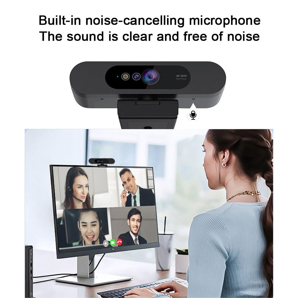 2K Webcam Z Mikrofonem, Kamera Komputerowa USB Do Laptopa, Komputera Stacjonarnego, PC HD Web Camera Do Rozmów Wideo, Strimowania Gier I Spotkań Online