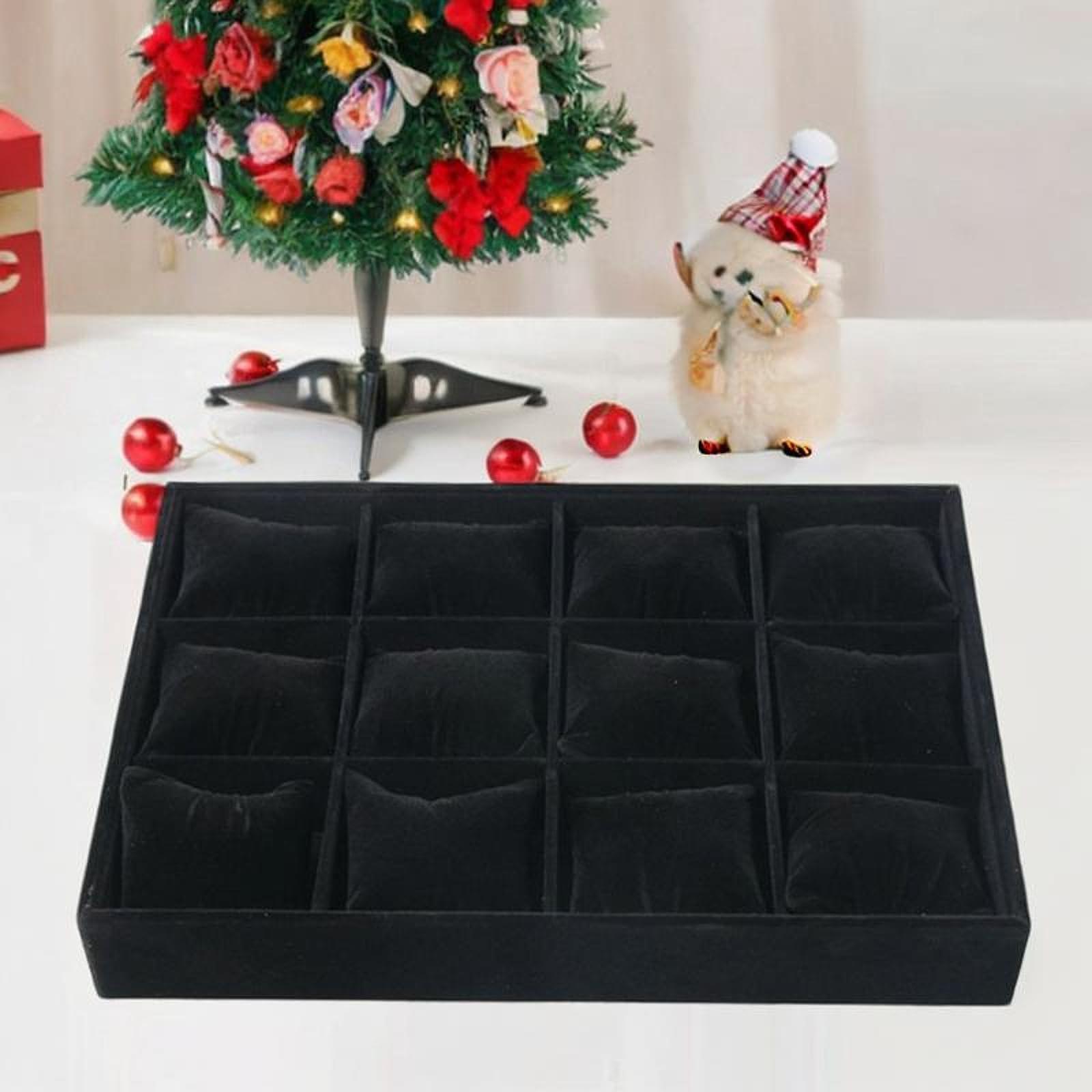 Vassoio Organizer per Orologi E Gioielli con 12 Cuscinetti per Bracciali E Collane, Nero