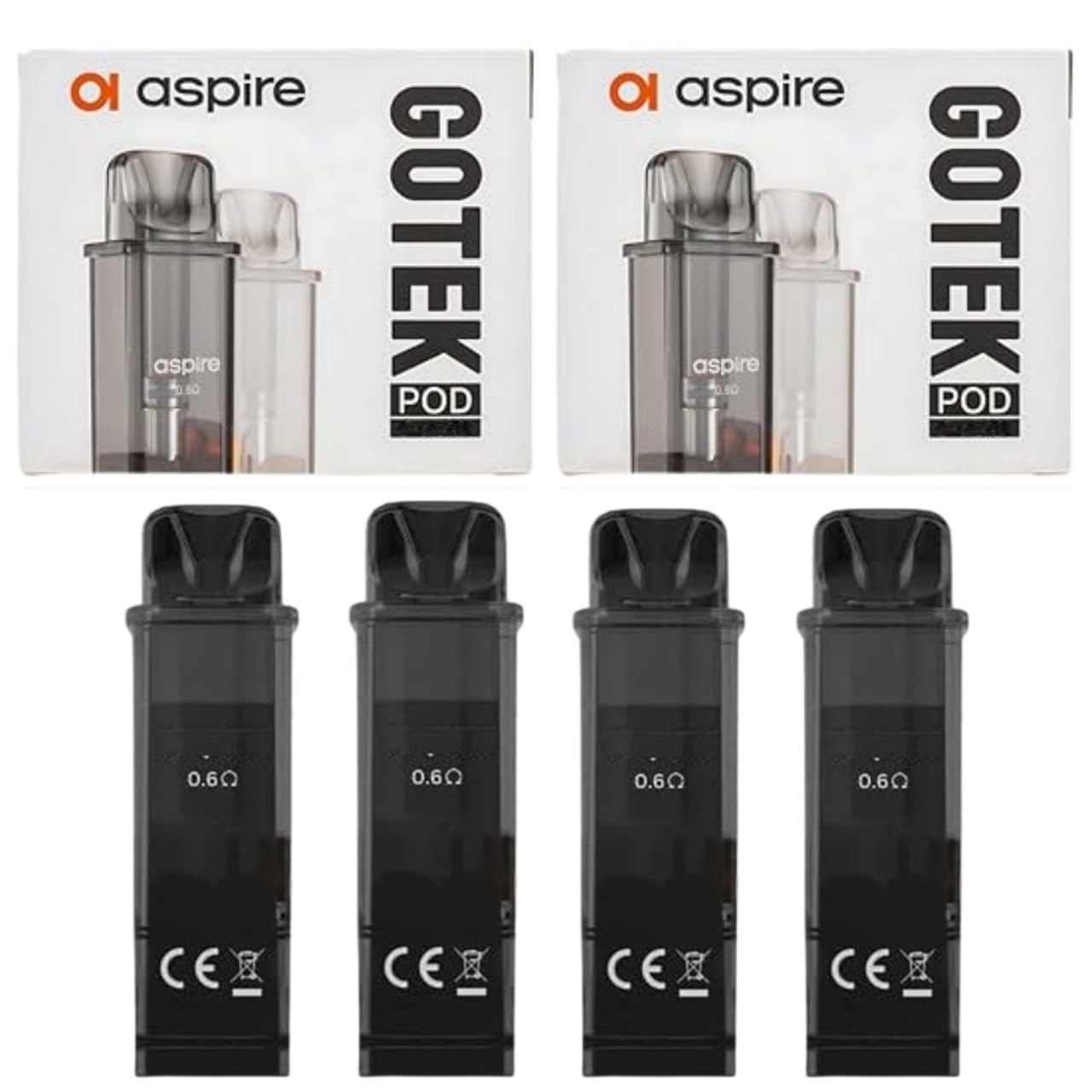 4 x Genuine GoteK X 4.5 Replacement Pods with a 0.8 Ohm Built-in Coil Compatable for Aspire GoteK X Kits 2 Packs - 4 Pcs