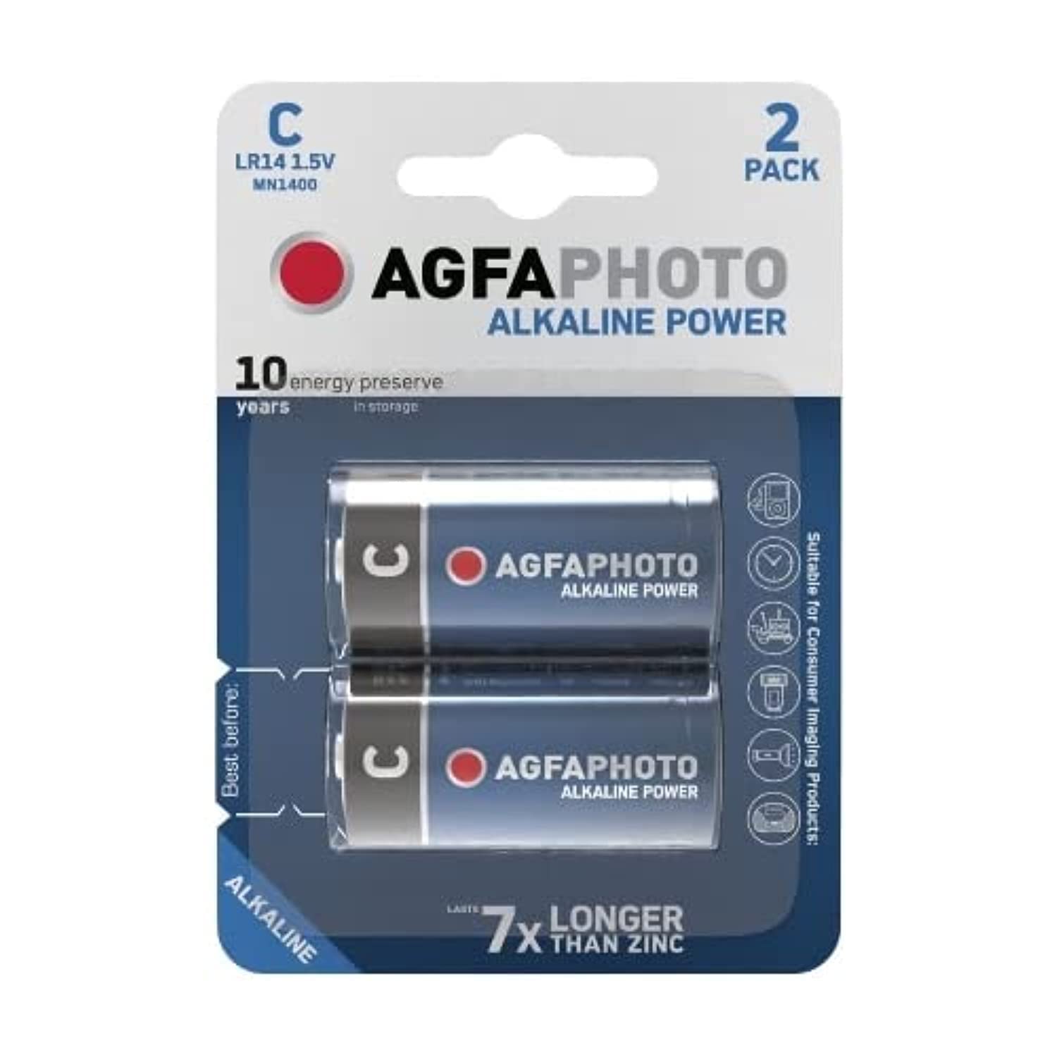 AGFAPHOTO Alkaline Long Lasting Power C LR14 Pack of 2 Batteries