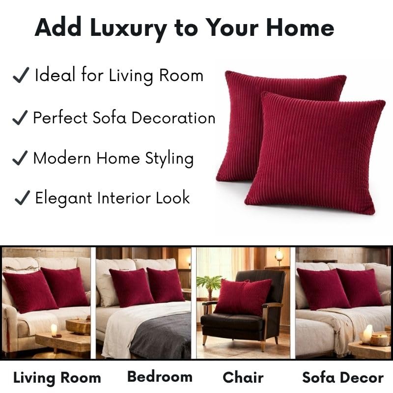 Image of RD TREND Cushion Cover Set of 2, Decorative Sofa Living Room Home Square Cushion Covers 24 Inch x 24 Inch, Aesthetic Corduroy Striped Double Sided (Marron)