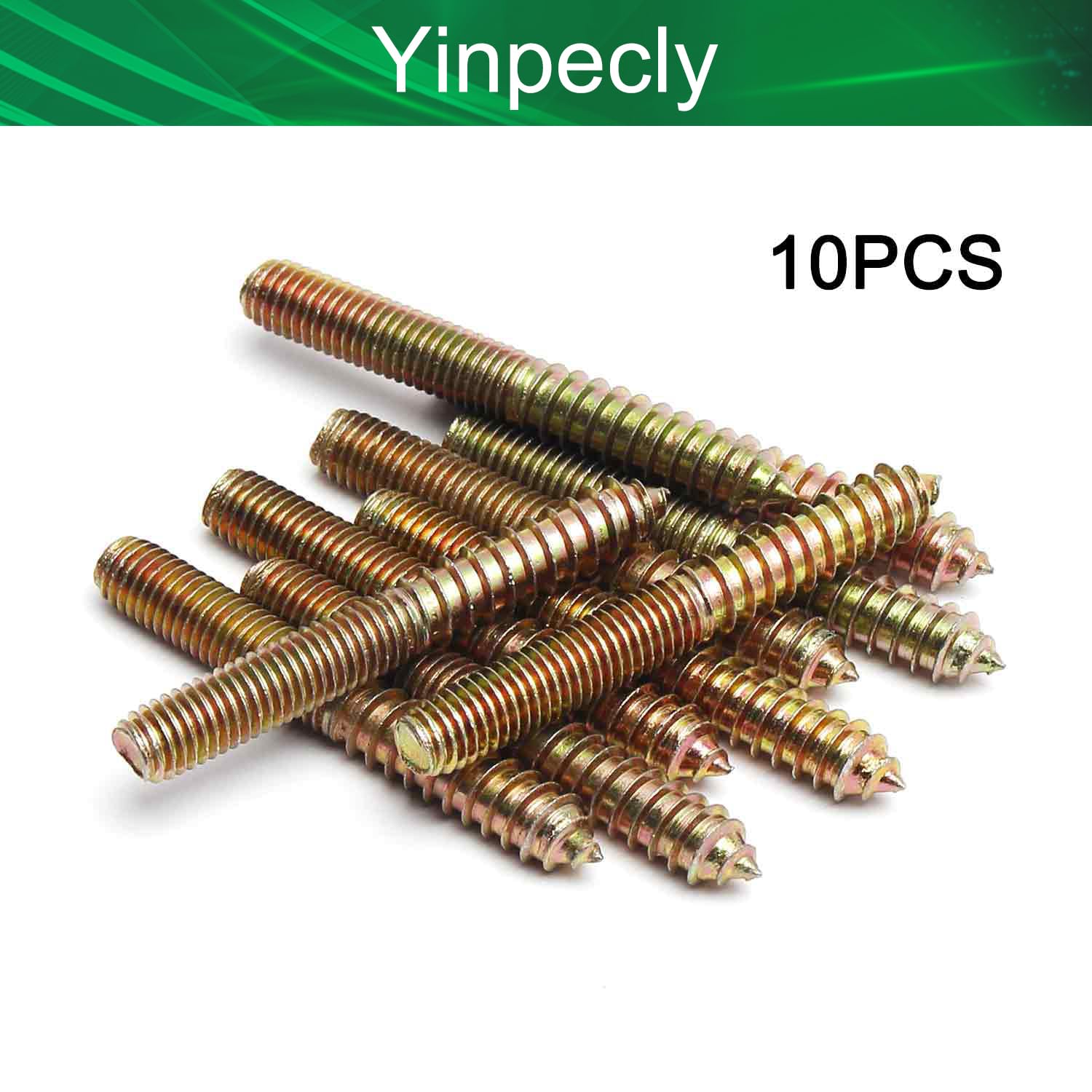 M10x80mm Zinc Plated Carbon Steel Double Headed Hanger Bolts 3.15 inch Length Self Tapping Screw for Furniture Installation Bronze Tone 10Pcs