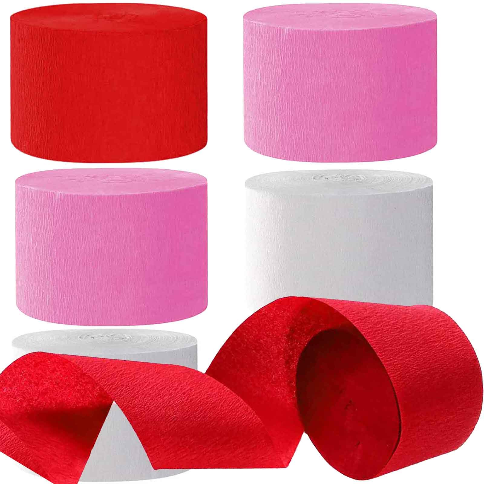 Kreppbänder Rot Rosa Weiß 4.5 cm x 25 m 6 Rollen Krepppapier Party Crepe Streamer Luftschlangen Dekorationen Rot Rosa Weiß