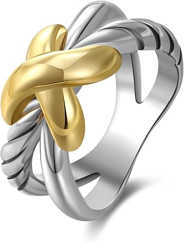 Anillos de dos tonos para mujer, anillo trenzado cruzado, alambre de moda, anillos de joyería de regalo