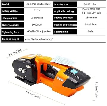 13-16mm PP PET Electric Strapping Machine for Strap/Automatic Strapping Banding Machine for Box Pallet,Orange-2*Battery