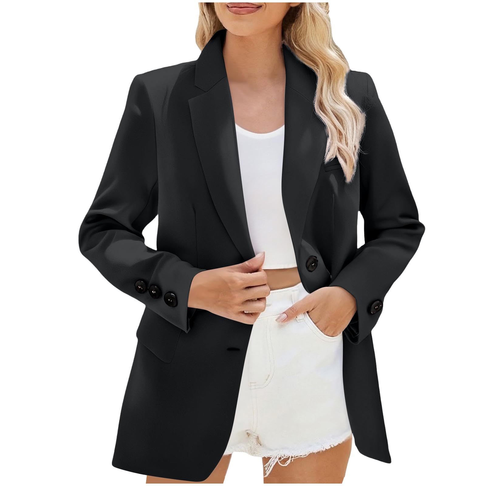 Womens Casual Long Sleeve Lapel Blazers Oversized Button Work Office Suit Jacket Dressy Business Attire