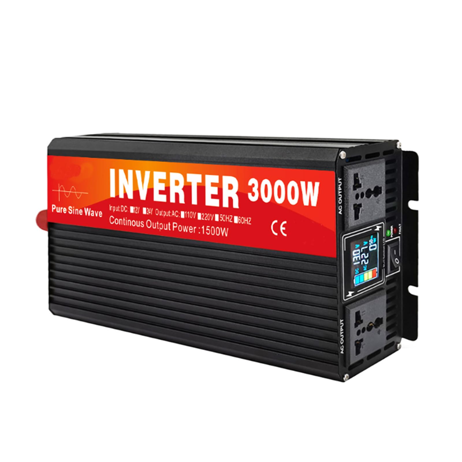 HENGJINGTR 3000 Watt Pure Sine Wave Inverter,DC 12V24V to AC 110V/220V Pure Sine Wave Car Power Inverter with 2 Car Plug, for Home Appliances, RV