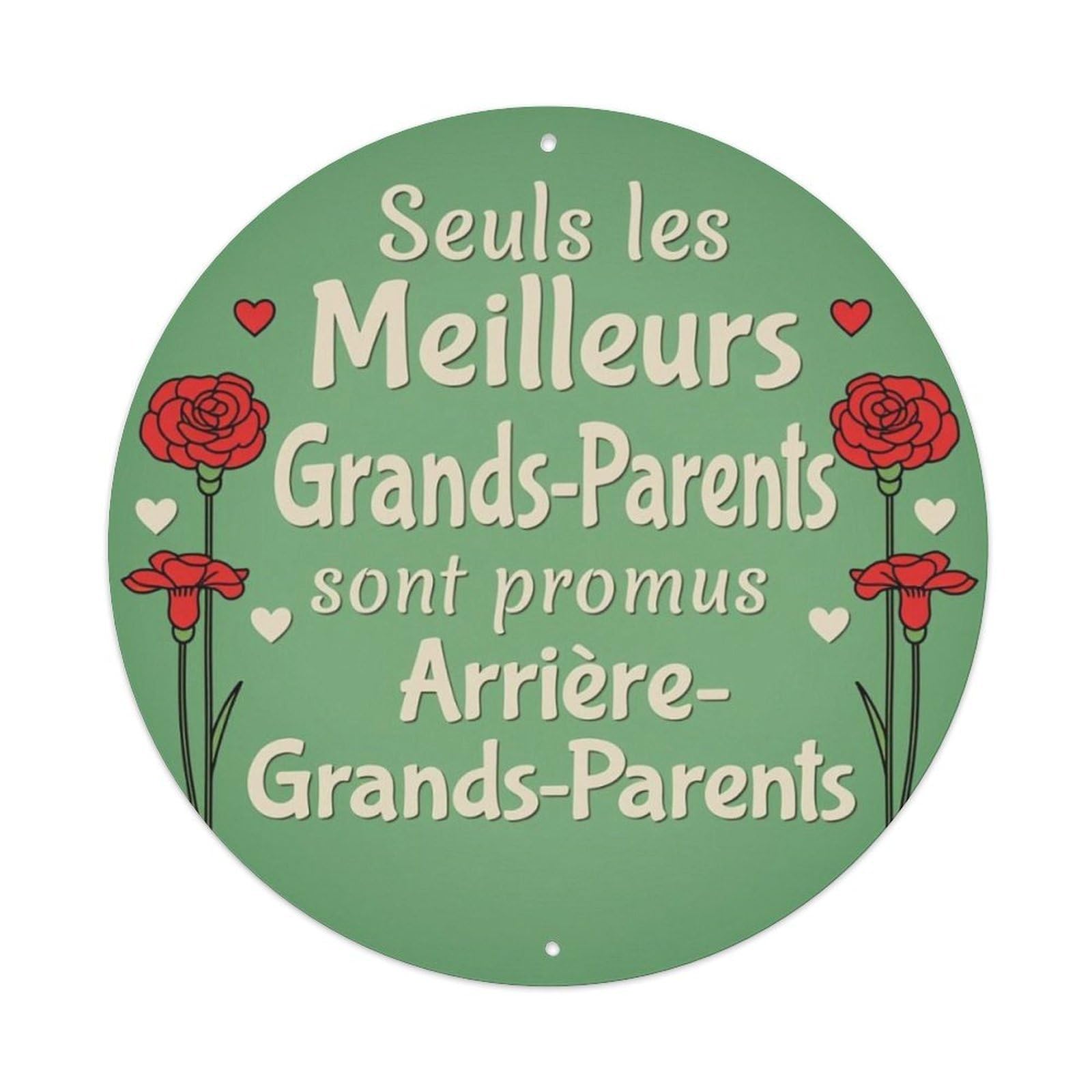 French Carnival Grandparents Blessing Round Sign Vintage Aluminium Metal Sign, Retro Wall Decor for Home, Bar, Garage & Farmhouse 20x20cm