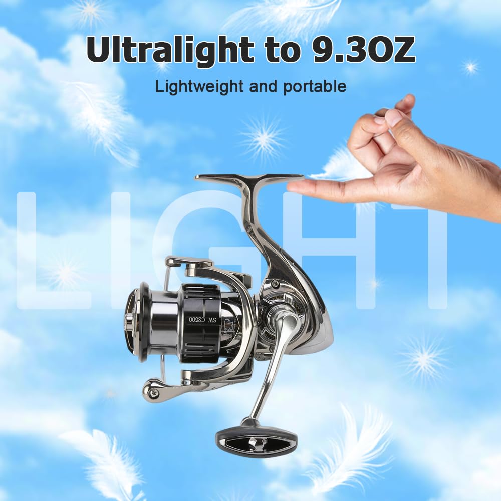 Mulinello Pesca, Mulinelli Pesca Spinning in Alluminio Rapporto di Trasmissione 5,5:1 Suono di Allarme da 50 dB Luce Fino a 9,3 Once per Pesca