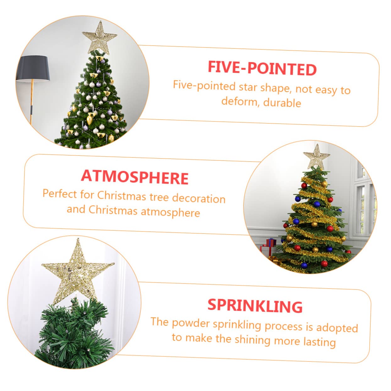 Cabilock 4 Juegos Estrella Superior del Árbol De Navidad Topper De Árbol Estrella De Oro Adornos Topper De Estrella De Árbol De Navidad Dorado Copa del Árbol Golden Planchar 2 Piezas * 4