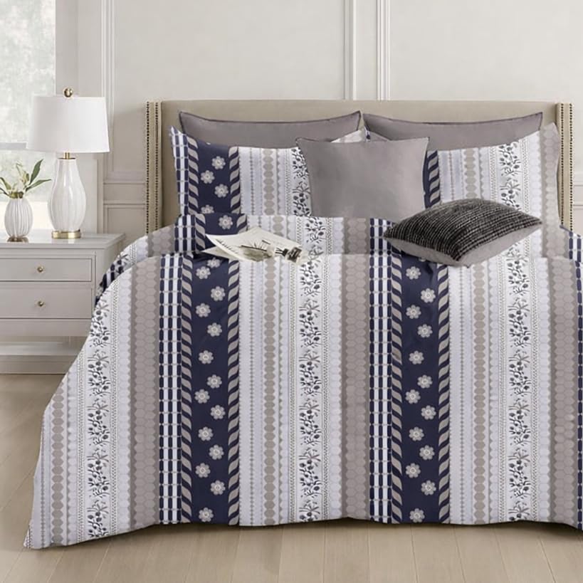 Image of DECOR2ADMIRE 300 Thread Count Cotton Floral Bedsheet Set | Soft Luxury Bed Sheet with 2 Pillow Covers | Breathable Bedding for Bedroom (Stripe Print, Double King 90 inch x 100 inch)