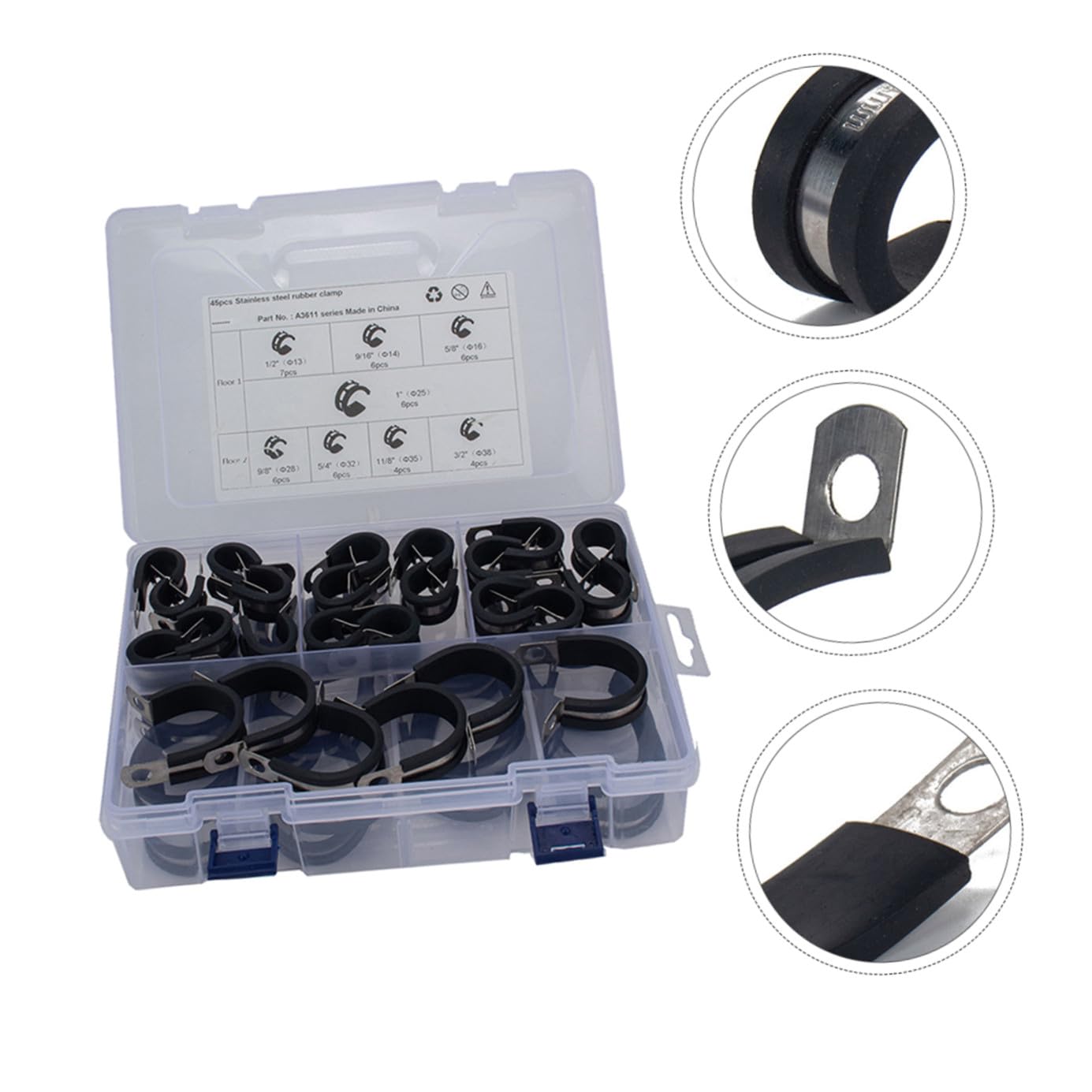 Veemoon Colliers De Serrage Pour Tuyaux 45 Pièces Colliers En Forme De R Pour Radiateur Usage Domestique Et Marin