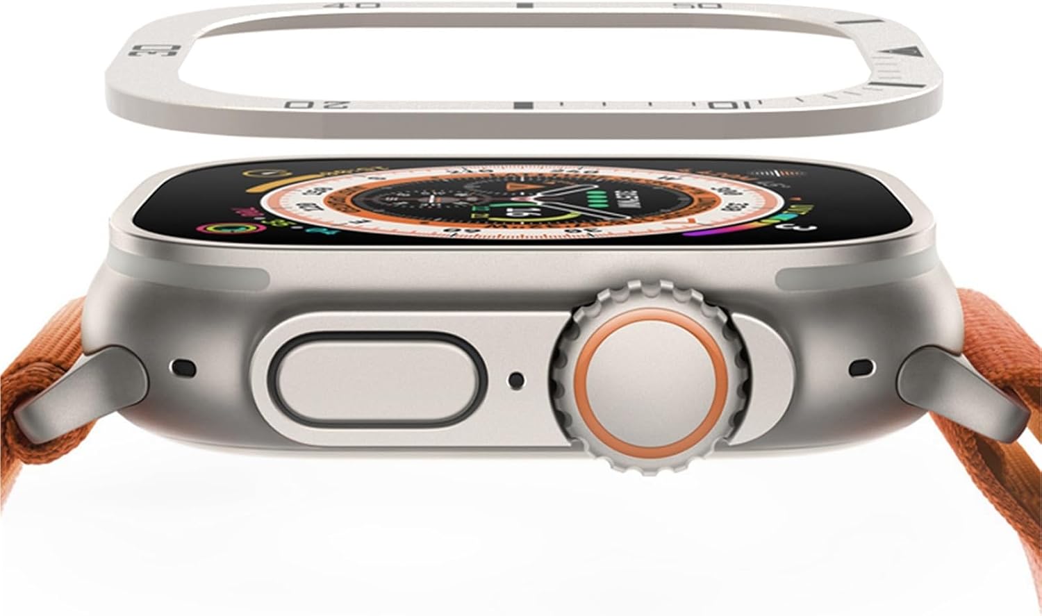 Hollowed Out Bezel for Apple Watch 49mm Screen Periphery Protector Resistant No Glass Accessories IWatch Ultra 49mm Metal Bump(Orange)
