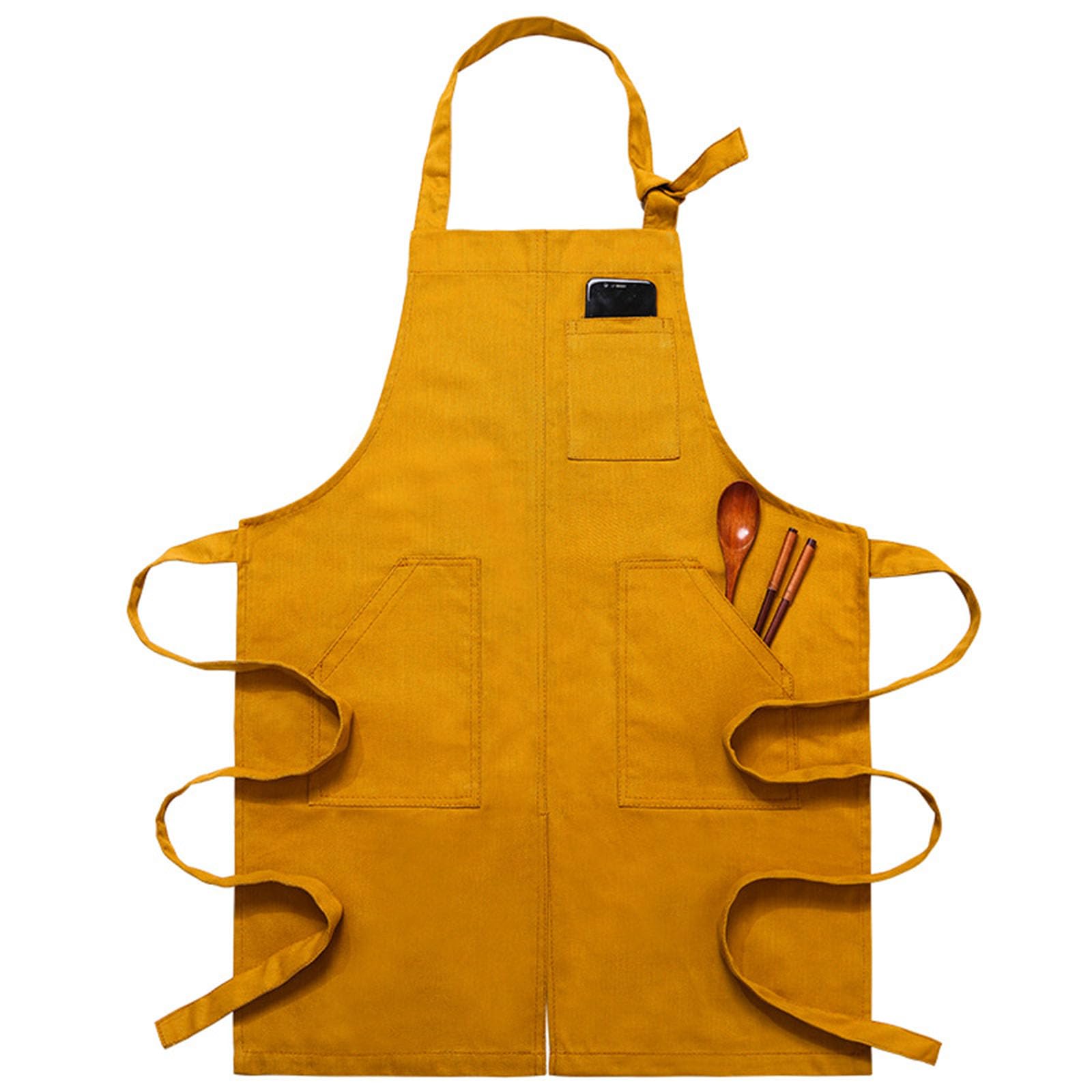 Delantal De Cocina De Lona para Hombres Y Mujeres, Estilo Halter con Bolsillos, Adecuado para Cocina, Repostería Y Restaurante,C