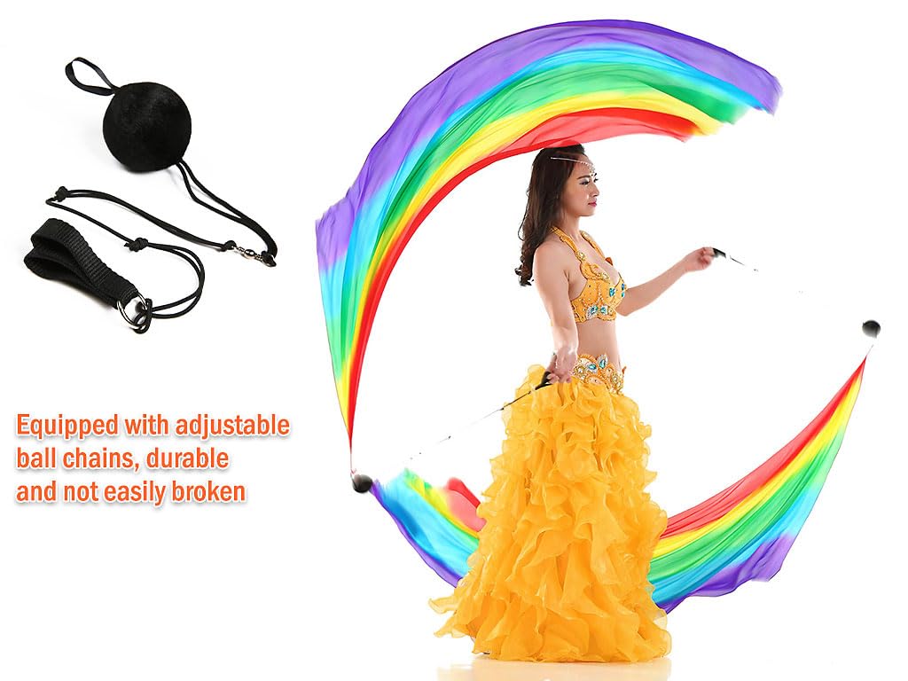 Hitopin 2 Sets Belly Dance Veil Poi Throwing Balls Scarf Streamer with Poi Balls For Parties Performances - Image 3
