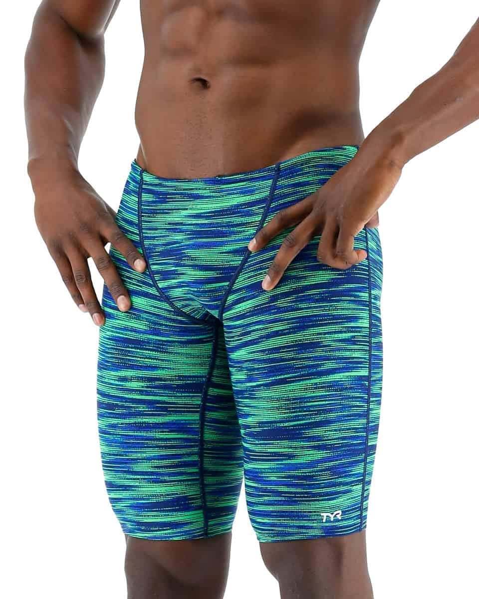 TYR Herren Durafast Elite Athletic Jammer Badeanzug Badehose, Blau/Grün, 36