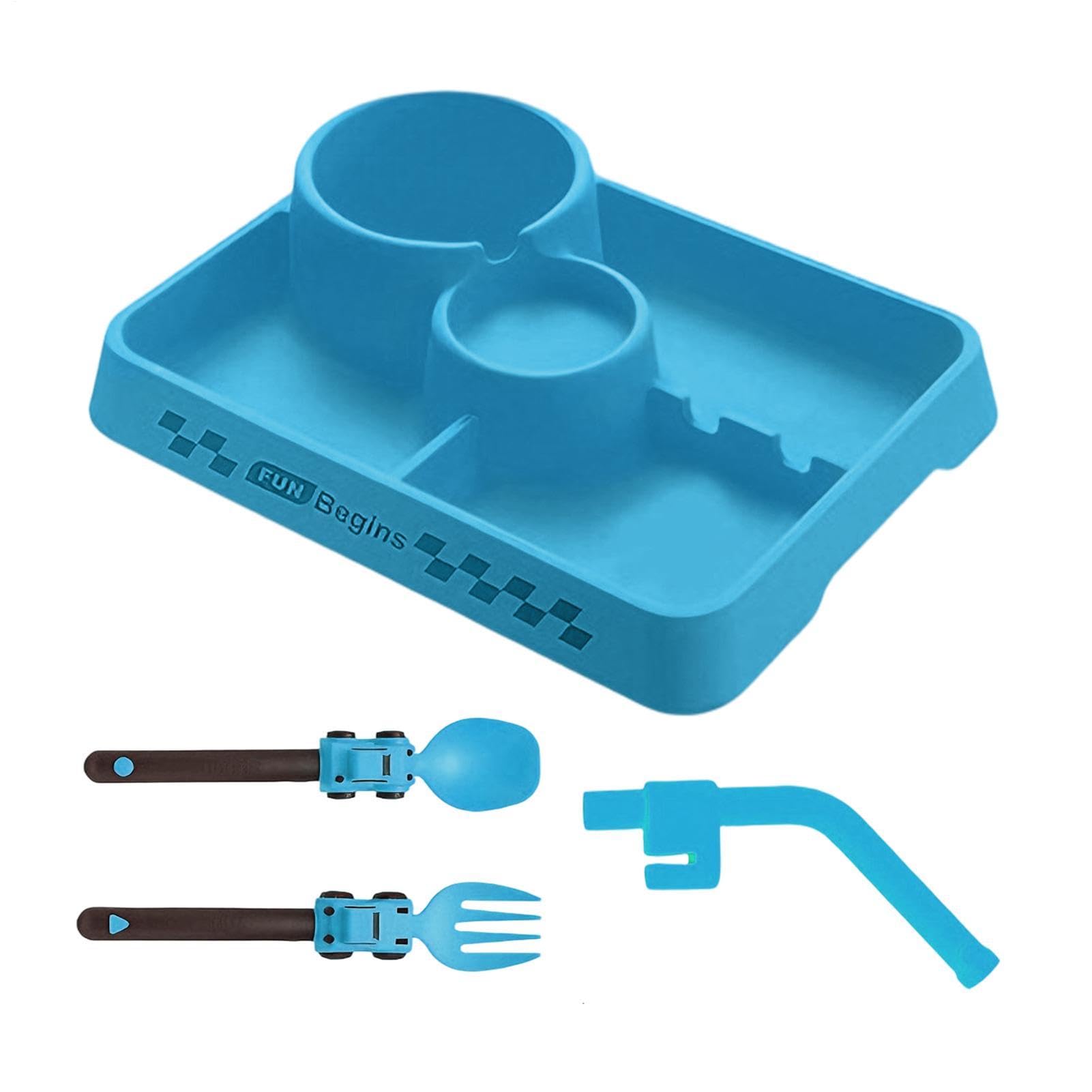 Ensemble d'ustensiles de repas Silicone Portable Autonome Set Table Enfant | Assiettes Compartimentées Couverts Pour Maison École Anniversaire Garçons Filles