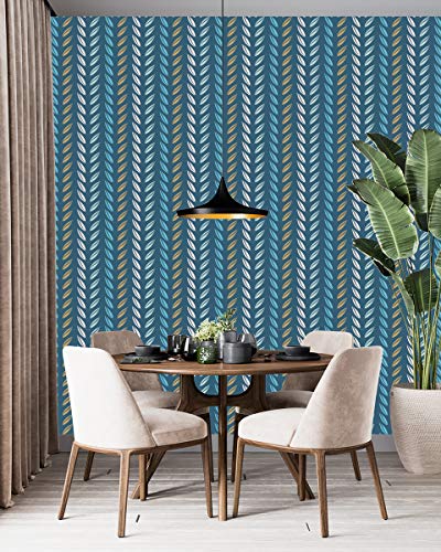 Image of DWELLSINDIA Leaf Stripes Self Adhesive Wallpaper Peel & Stick, Waterproof, Scratch Resistant, Laminated (41cm x 244cm, Multicolour)
