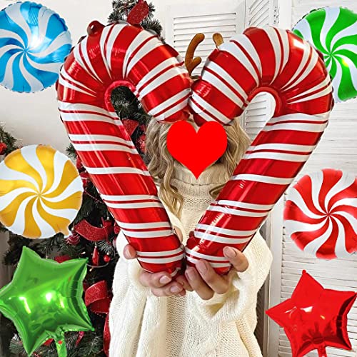28 Pcs Christmas Foil Balloons Candy Cane Balloons Christmas Mylar Balloons Present Balloons With Ribbons Christmas Decorations For Party #TOP5