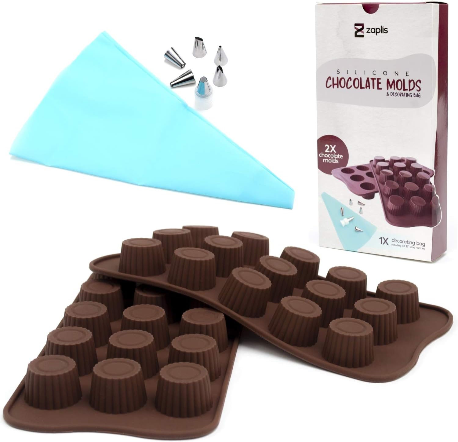 Fullsexy 51 Pcs Silicone Pastry, Reusable Icing Piping Baking Cookie Bags, Cake Decorating Tools, one Size, Blue-51, Brown-55 Pieces