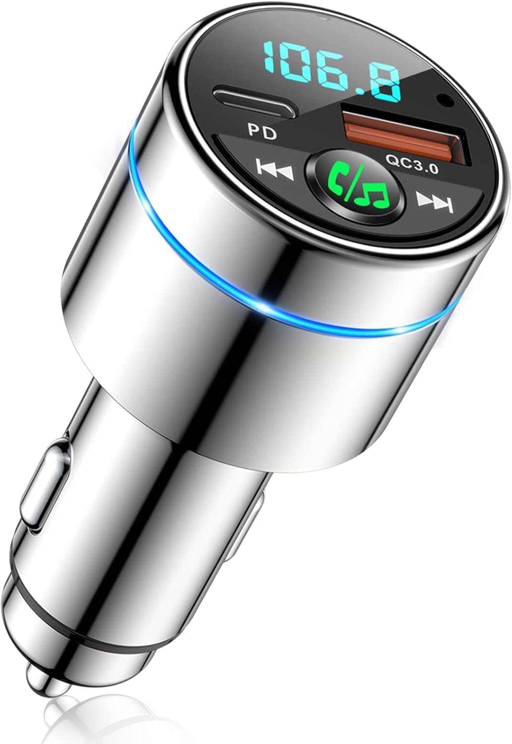 Mohard FM Transmitter Bluetooth Car 5.3, Metal PD 30W & QC3.0 18W Fast Car Charger, Hands Free Bluetooth Music Receiver with Noise Cancellation, with Ring Light & Music High Fidelida Car