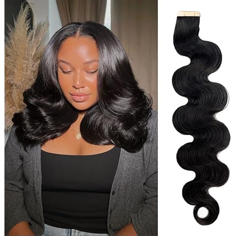 ShowJarlly Body Wave Hair Extensions Tape in Hair Extensions Human Hair Natural Black Hair Extensions Tape Ins Human Hair Extensions 12 Inch Soft Skin Weft and Invisible Hair Extensions 20PCS 30 Grams Cover