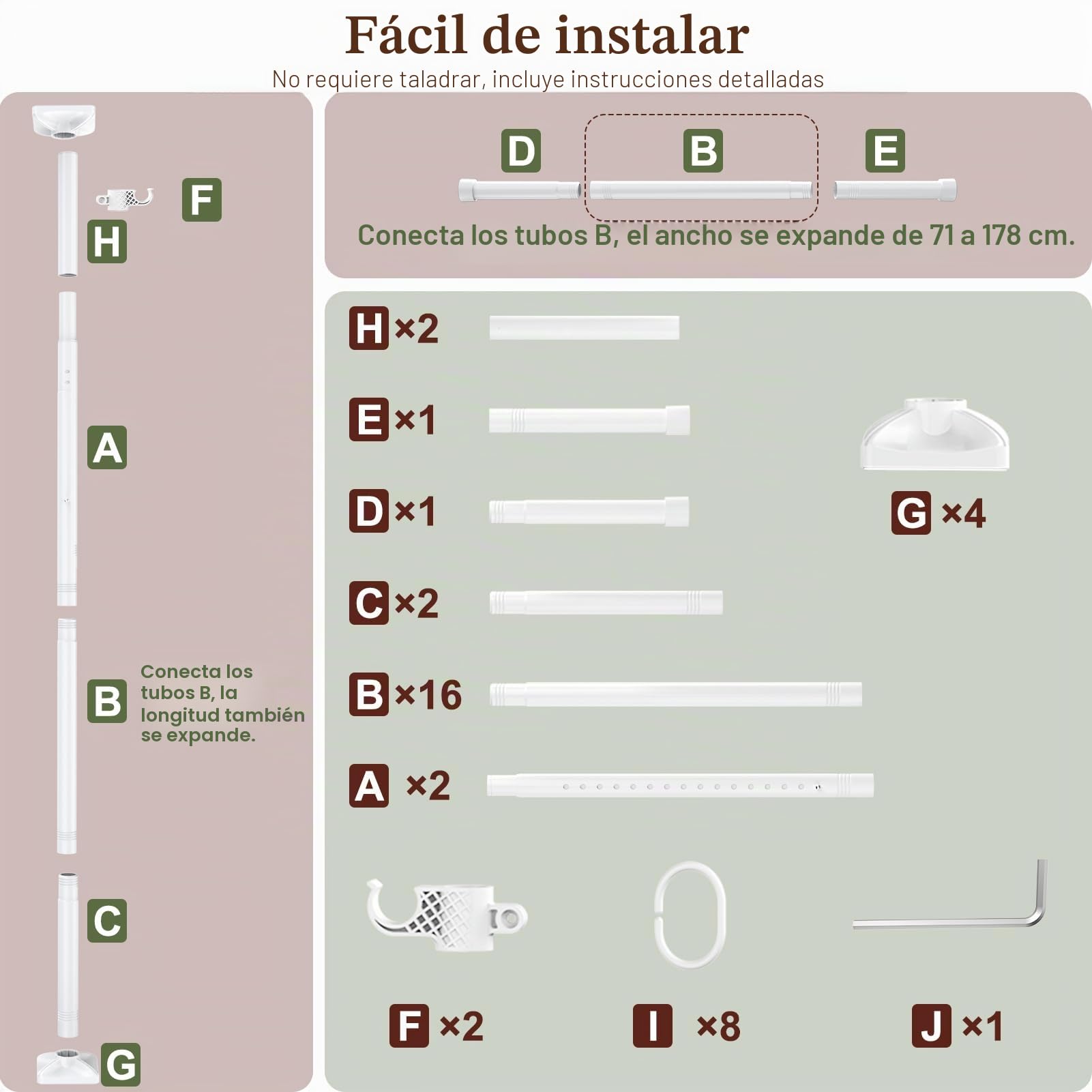 Yeabett Barra de Cortina Divisora de Habitación - Sin Perforación Divisores de Habitación de Partición 122-305cm(A) 70-177cm(An) Ajustable, Separador de Espacio de Partición de Servicio Pesado