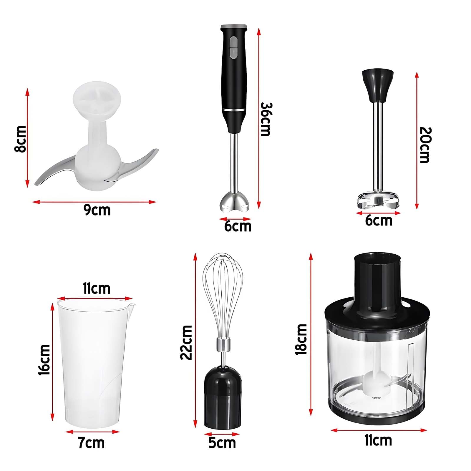 Mixeur plongeant, mixeur à main 5 en 1 de 800 W avec bol sans BPA de 800 ml, hachoir de 600 ml, fouet et mousseur à lait, pour purées, soupes, sauces, smoothies, aliments pour bébés, facile