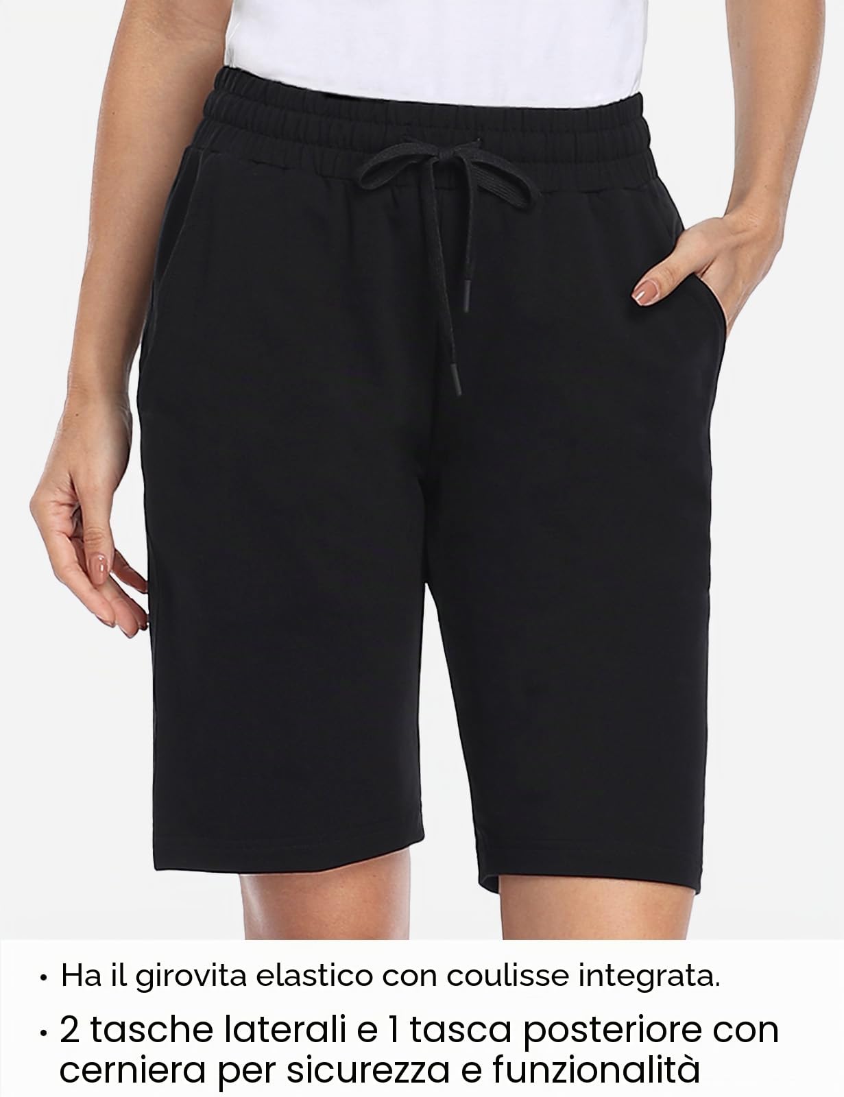 MOVE BEYOND Bermuda da Donna con 3 Tasche con Coulisse Pantaloncini Sportivi da Donna da Allenamento Salotto Yoga