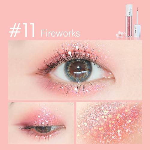 zeesea Sombra de ojos líquida con purpurina para galaxia maquillaje de ojos deslumbrante de alta pigmentación y larga duración 11 fuegos artificiales