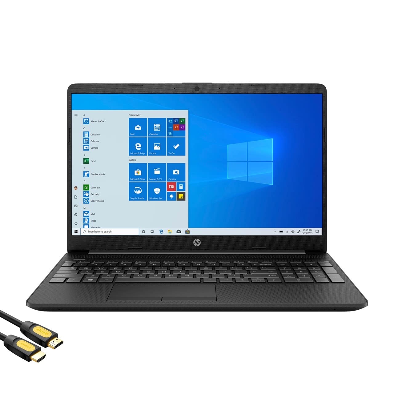 HP 15.6'' FHD Micro-Edge Slim Laptop, Intel Celeron N4020, 16GB DDR4 RAM, 512GB SSD, USB-C, HDMI, RJ-45, Wi-Fi, Webcam, Fast Charge, SD Reader, Mytrix_HDMI Cable, Win 10