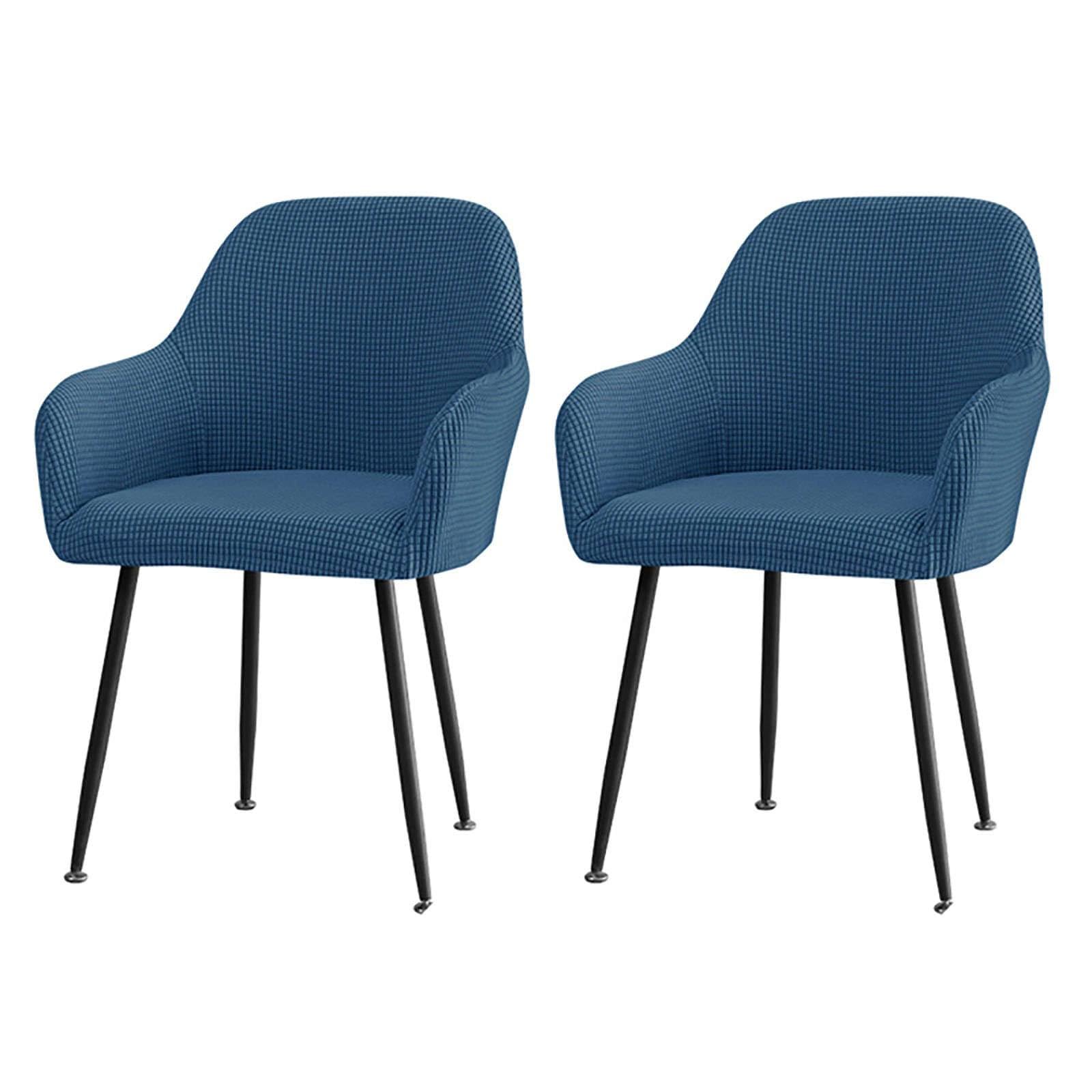 Zrcyxdw Dark Blue Checkered Curved Back Chair Cover, Curved Back Chair Slipcover Stretch Removable Washable Armrest Counter Height Bar Stools Covers-2 Piece