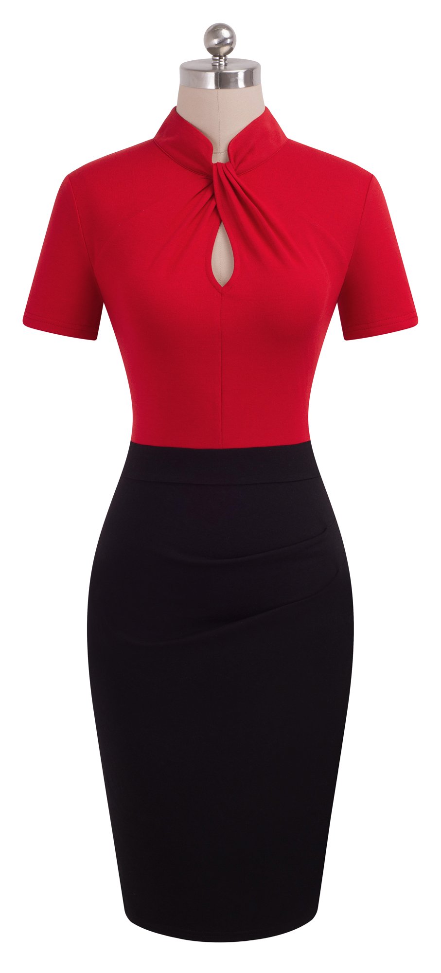 HOMEYEE Damska sukienka ołówkowa w stylu vintage z krótkim rękawem bodycon biznesowa B430